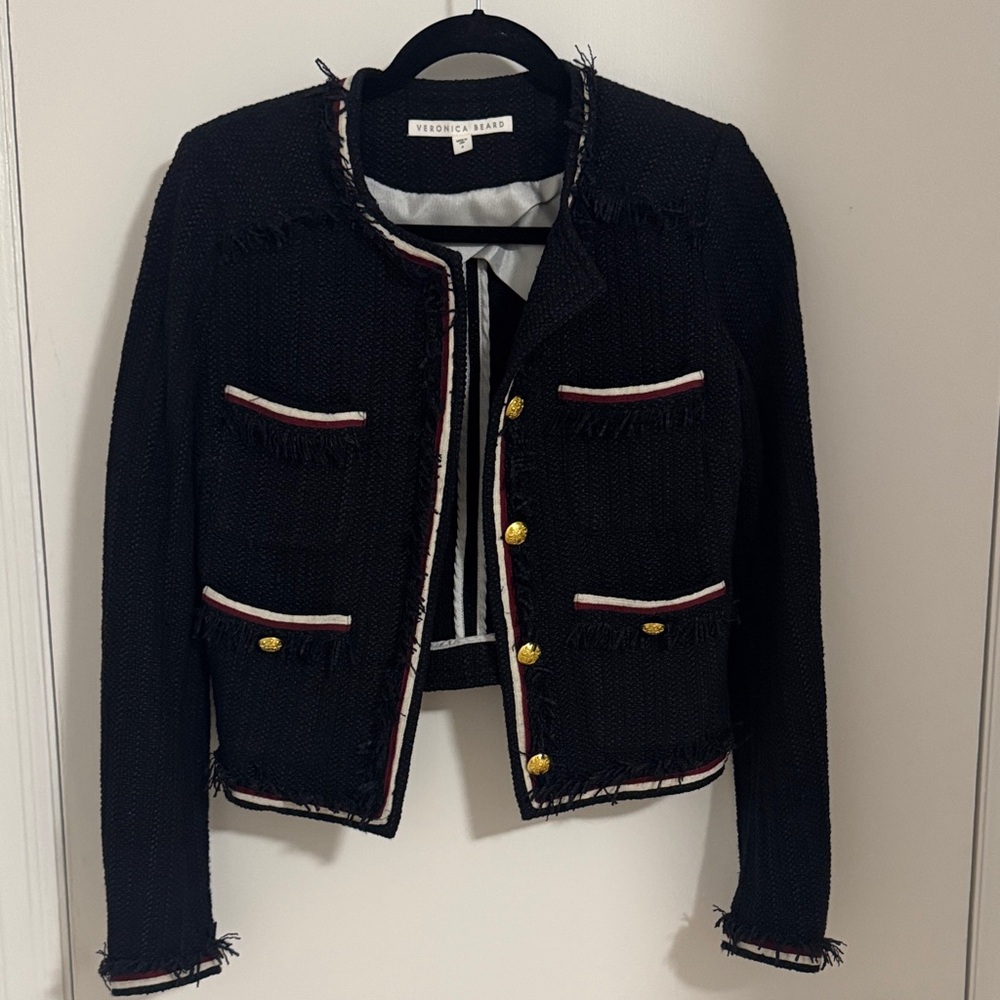 Veronica Beard Black Tweed Blazer with Gold Accents